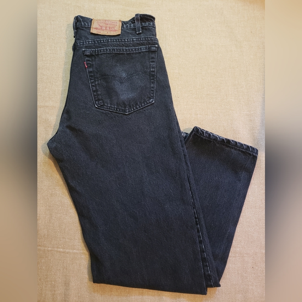 Levi's 90's Vintage 550 Black Relaxed Fit Tapered Leg Denim Jeans 36 x 32 1/2"